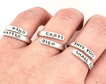 Personalized Sterling Silver Adjustable Wrap Ring: Custom Inscription
