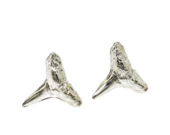 Shark Teeth Earrings, silver stud earrings