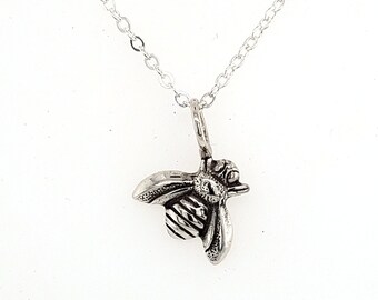 Small Silver Bee Necklace, Sterling Silver Bee Charm