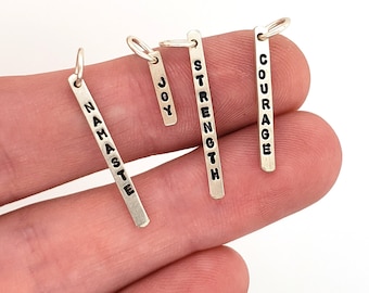 Tiny Word Charms, hand stamped silver charm with inspirational words, SALE
