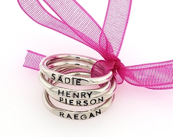 Stackable Name Ring, dainty name ring, personalized ring with upper and lower case letters, mom ring, stacking ring