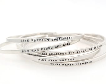 Silver Bracelets for Women, Hand Stamped Messages for Inspiration and Motivation, Cuff Bracelet
