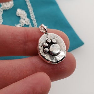 Silver Paw Print Necklace, heavy silver nugget style for animal lovers