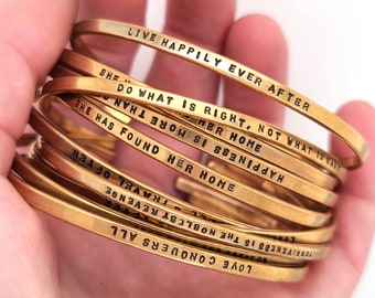 Brass Bracelets for Stacking, Hand Stamped with Inspirational Messages - SALE