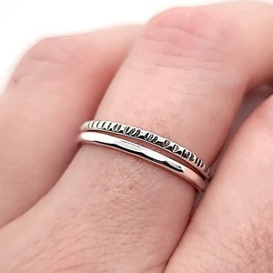 Stacking Ring Hammered Ring Line Textured Sterling Silver Etsy