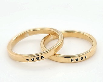 Brass Ring, Smooth Like Butter Style Posey Ring, custom made and personalized with tiny letters