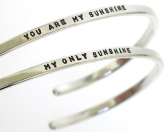 You Are My Sunshine My Only Sunshine, sterling silver cuff bracelet SET, hand stamped jewelry, mother daughter bracelets by Kathryn Riechert