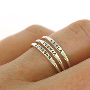 Stackable Name Ring, dainty name ring, personalized ring with your word choice, gift for mom ring, stacking ring