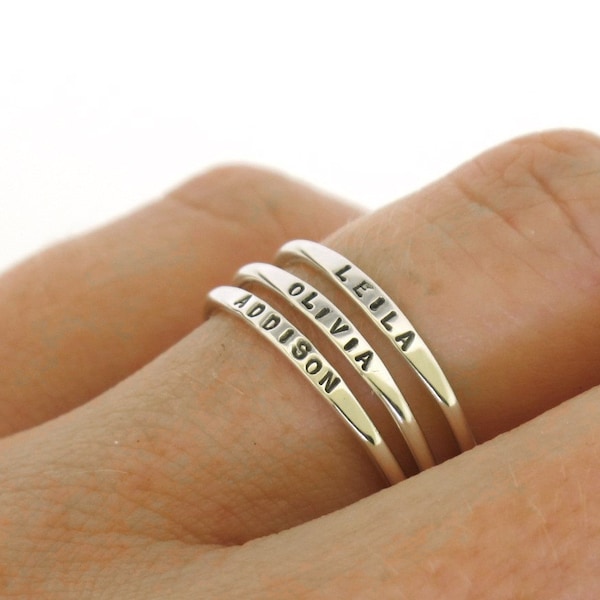 Stackable Name Ring, dainty name ring, personalized ring with your word choice, gift for mom ring, stacking ring