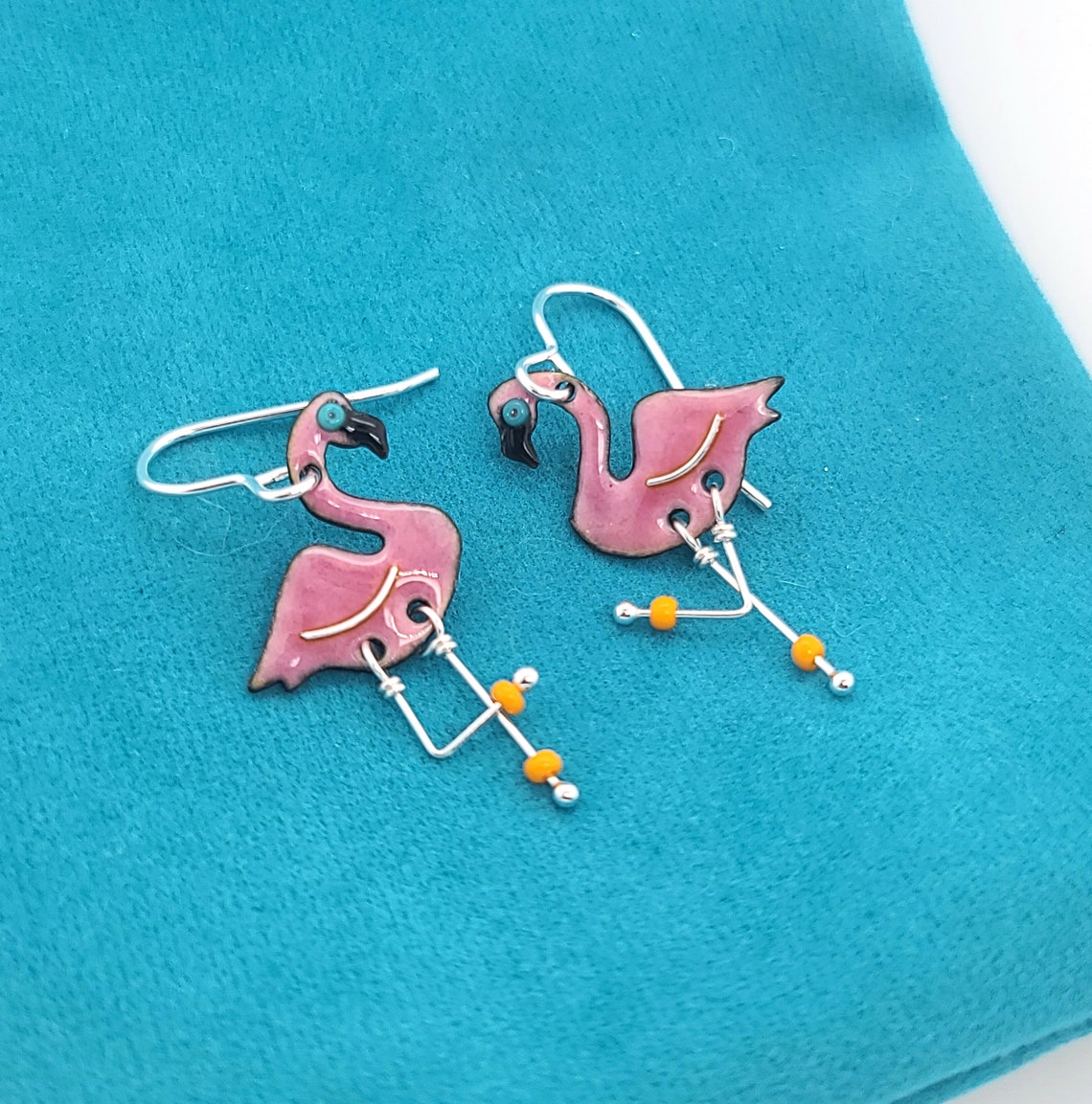 Flamingo Earrings Enameled Pink Bird Earrings by Kathryn Etsy