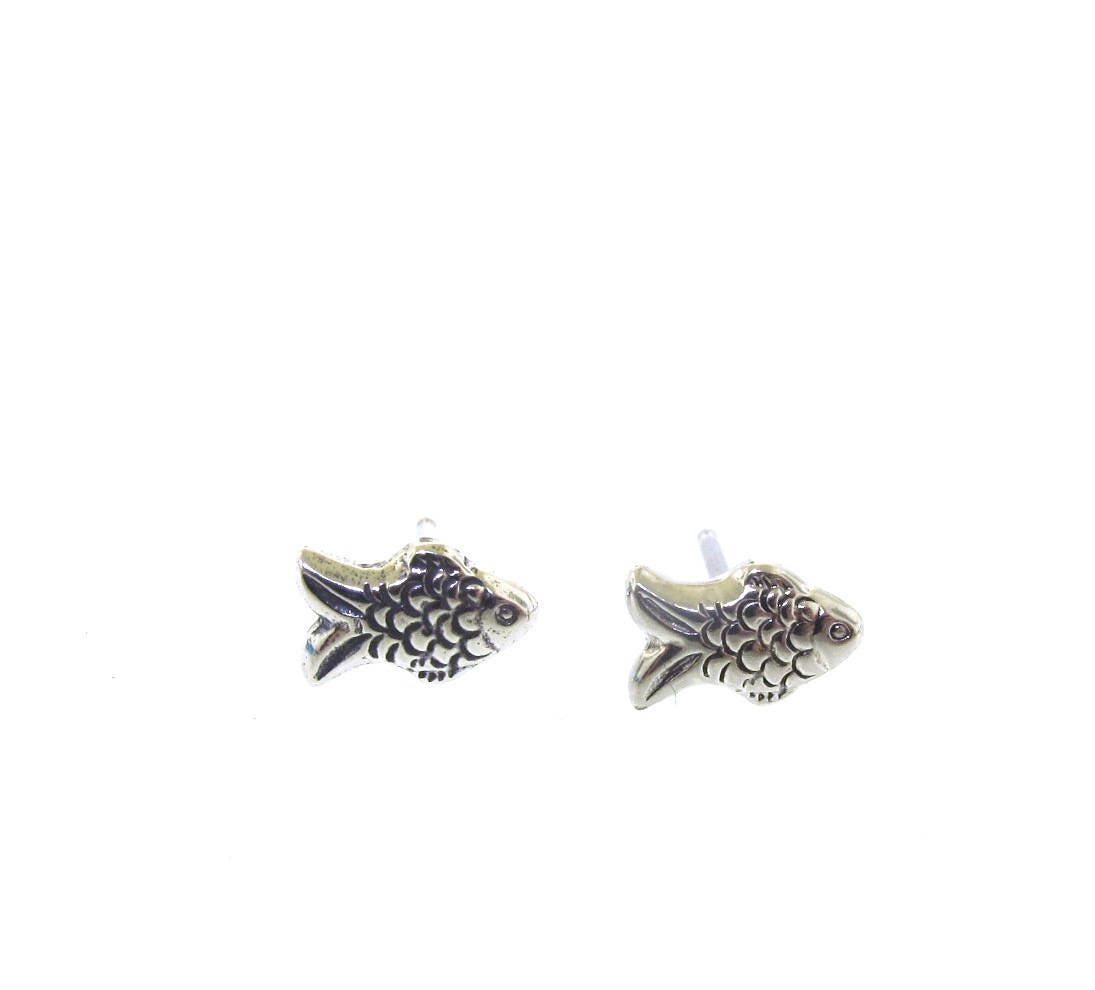Tiny Silver Stud Earrings Sterling Silver Fish Earrings With | Etsy