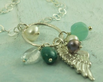 Angel Wing Necklace - in sterling silver with pearls and gemstones by Kathryn Riechert