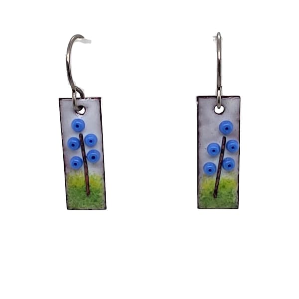 Lavender Flower Earrings, Modern Glass Enamel Jewelry