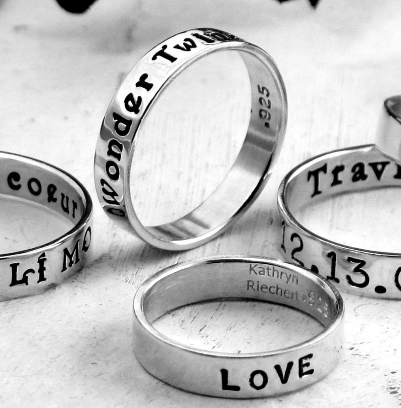 Personalized Ring custom hand stamped with your message, Sterling Silver Posey Ring Original, custom messages on the inside or outside image 9