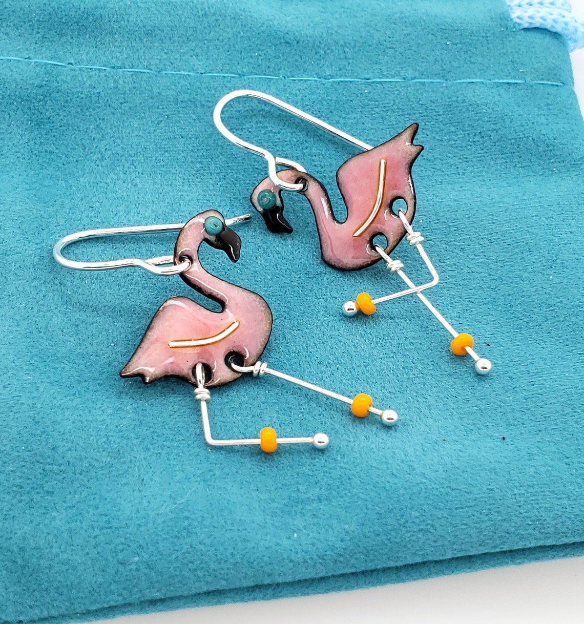 Flamingo Earrings Enameled Pink Bird Earrings by Kathryn Etsy