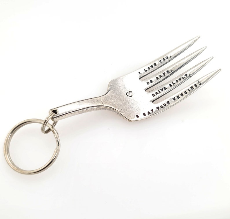 Vintage Fork Key Chain with Hand Stamped Message, hand stamped keychain, mom advice, stocking stuffer, Unique keychain image 9