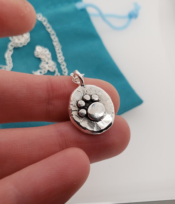 Silver Paw Print Necklace Heavy Silver Nugget Style for Animal Lovers Etsy