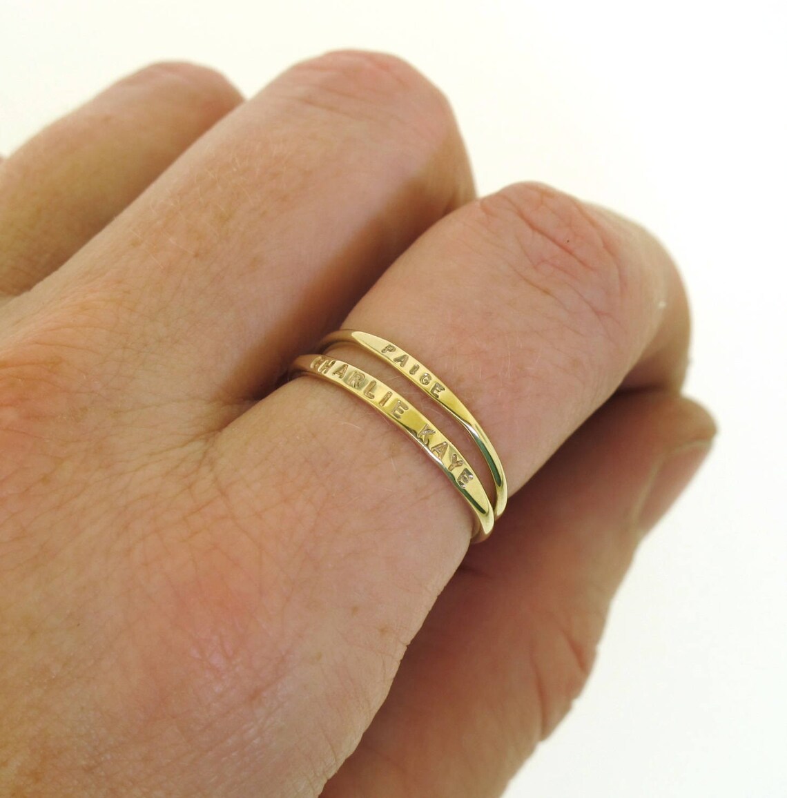 Stackable Name Ring dainty name ring in 14K Yellow Gold Rose Etsy