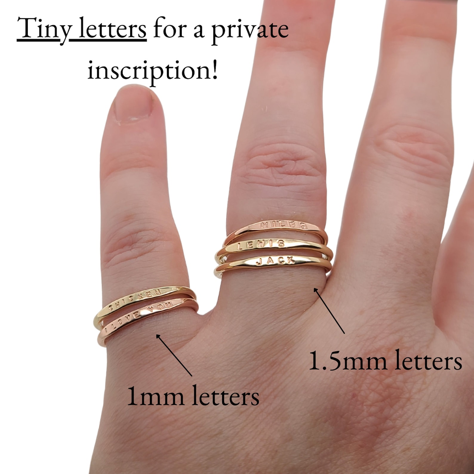 Stackable Name Ring, Dainty Name Ring in 14K Yellow Gold or Rose Gold, Personalized Gold Ring