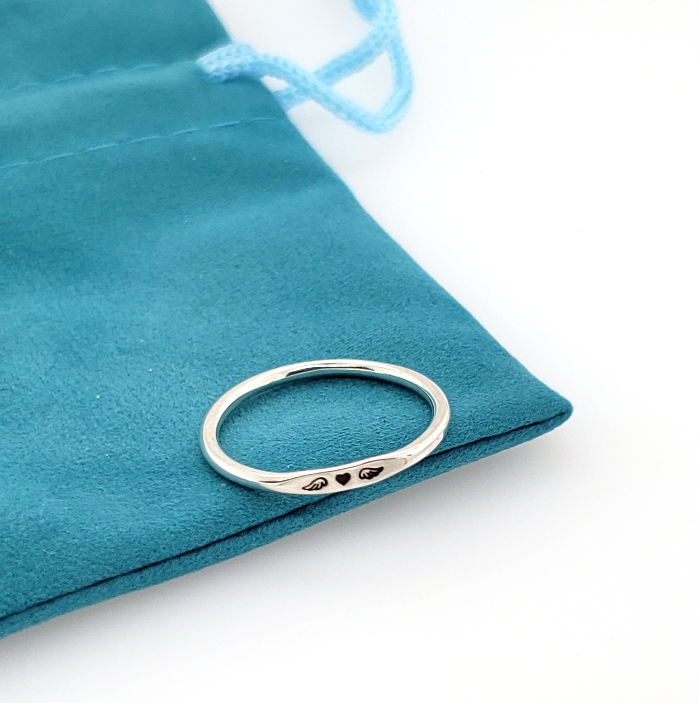 Winged Heart Memorial Ring, Small Stacking Ring, minimalist sterling …