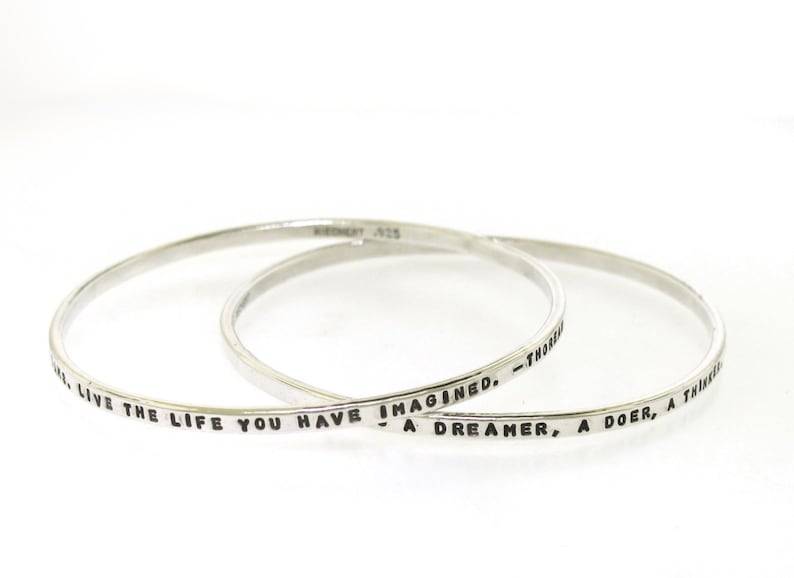 Bangle Bracelet, personalized silver bangle bracelets for women, hand stamped sterling silver bracelet, custom made 画像 3