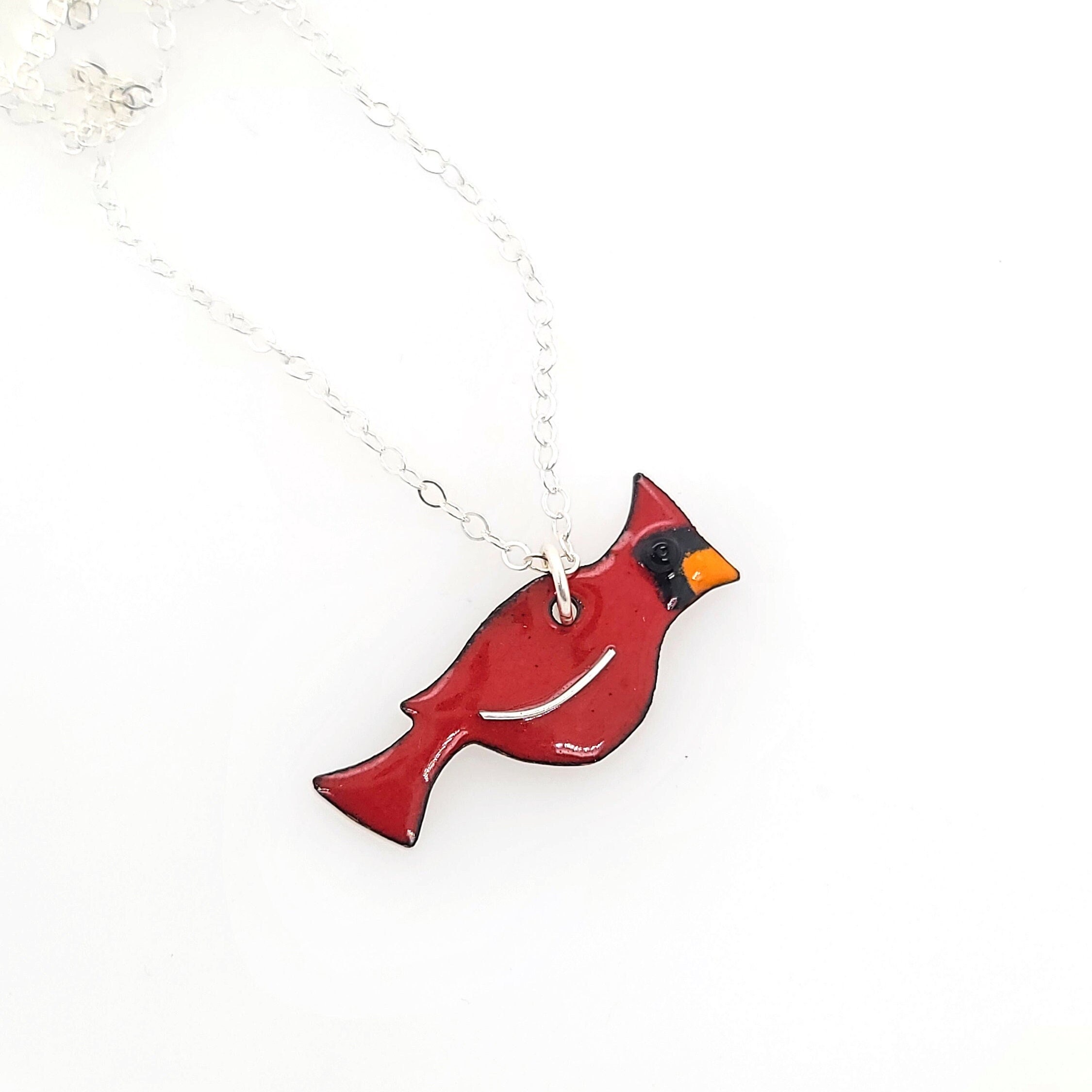 Red Cardinal Necklace Glass Enamel Pendant Cardinal Gifts Etsy