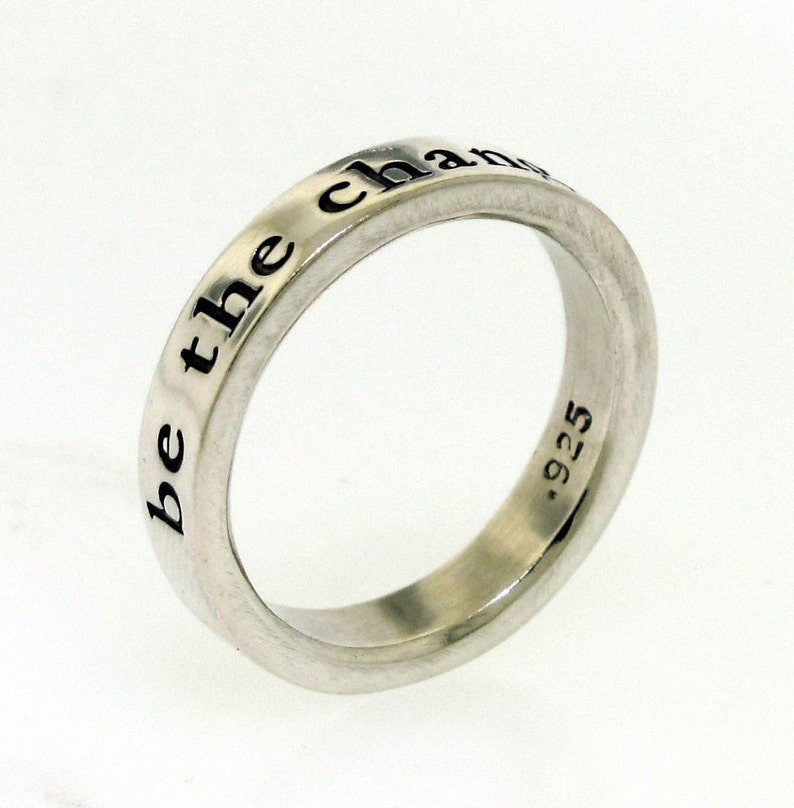 sterling silver ring hand stamped with a personalized message