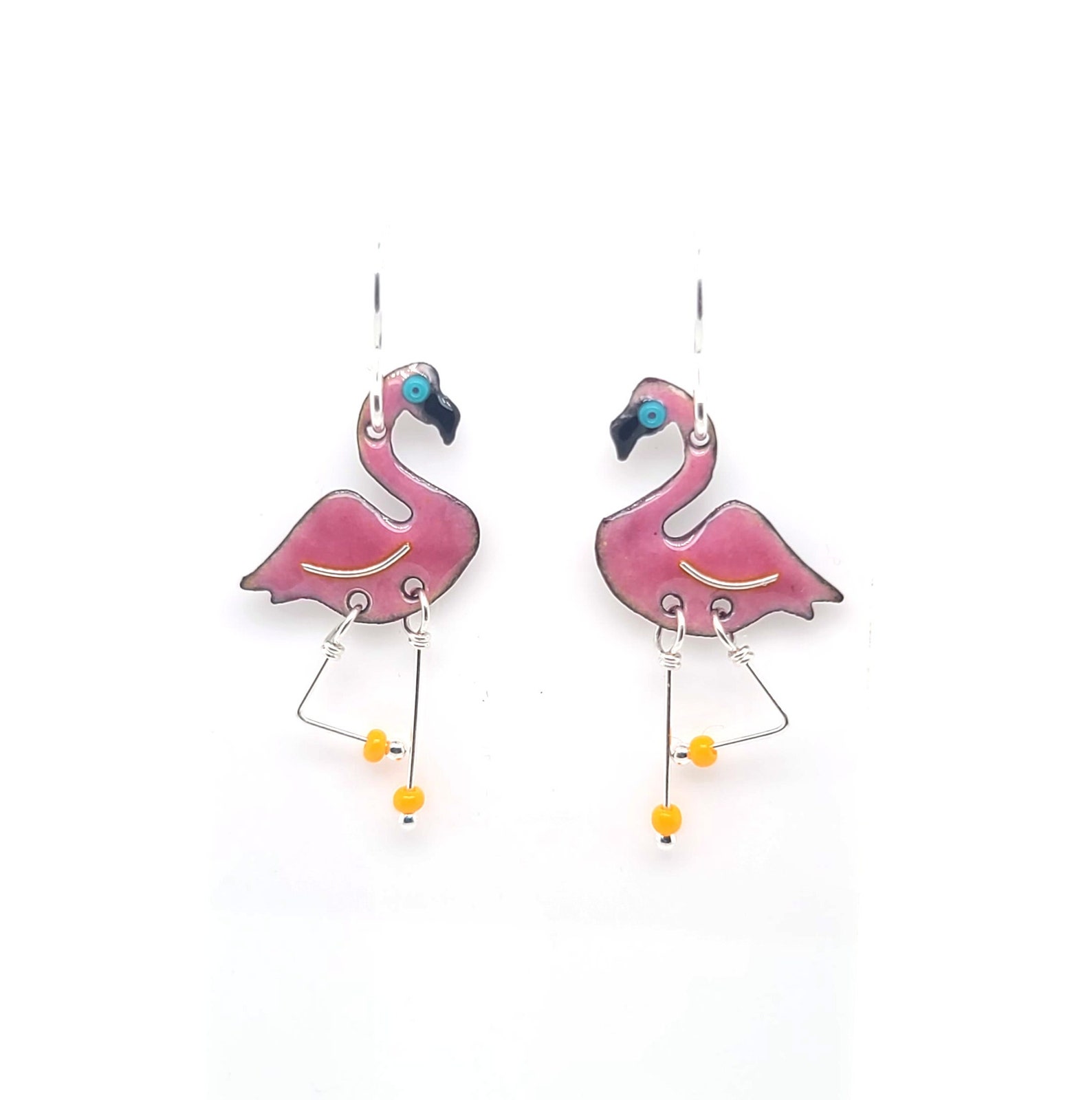 Flamingo Earrings Enameled Pink Bird Earrings by Kathryn - Etsy
