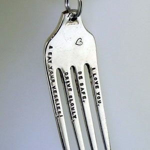 Vintage Fork Key Chain with Hand Stamped Message, hand stamped keychain, mom advice, stocking stuffer, Unique keychain image 7