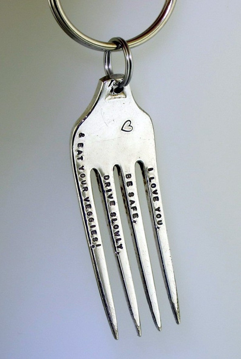 Vintage Fork Key Chain with Hand Stamped Message, hand stamped keychain, mom advice, stocking stuffer, Unique keychain image 7