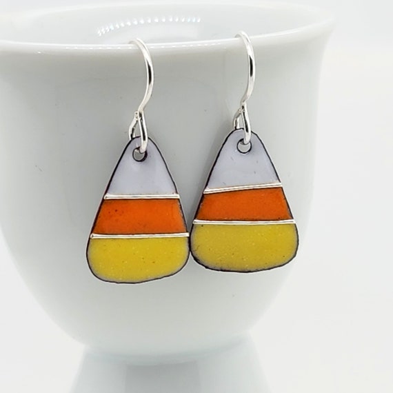 Candy Corn Earrings Orange Yellow and White Glass Enamel Jewelry by Kathryn Riechert Etsy Australia