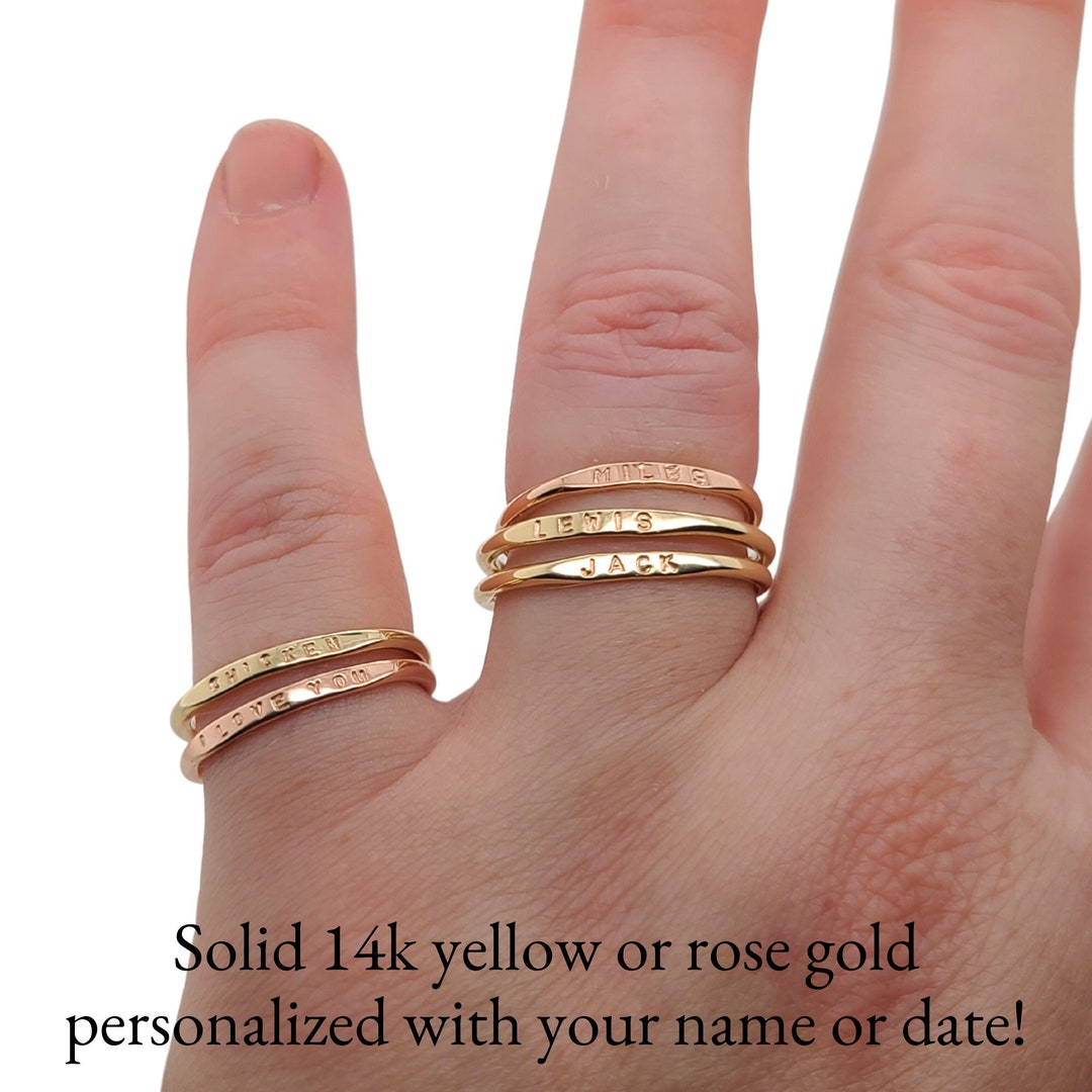 Stackable Name Ring, Dainty Name Ring in 14K Yellow Gold or Rose Gold,  Personalized Gold Ring, Mom Ring, Stacking Ring - Etsy