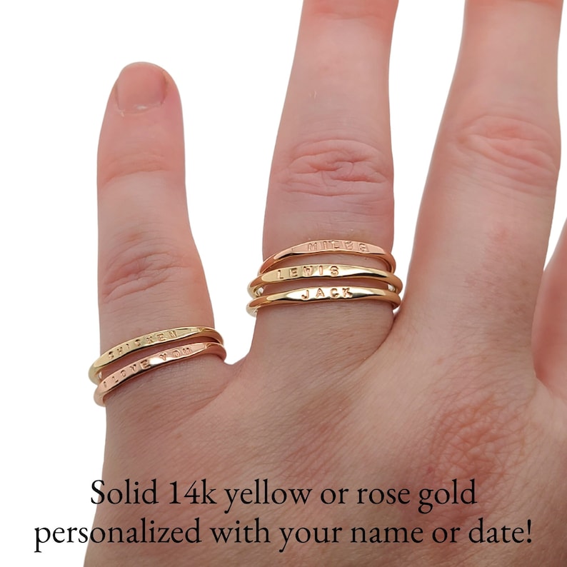 Stackable Name Ring, dainty name ring in 14K Yellow Gold or Rose Gold, personalized gold ring, mom ring, stacking ring 