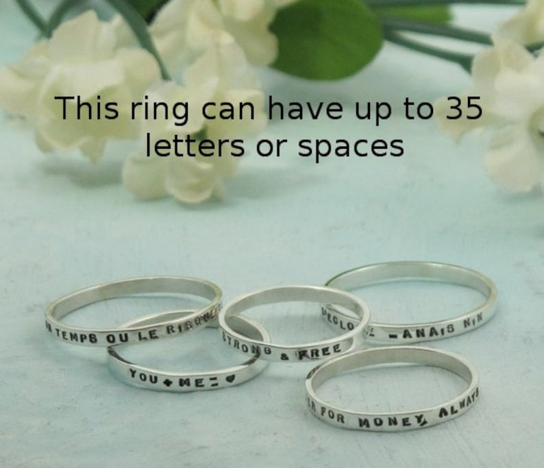 Thin Stacking Ring, custom made posey ring with your inscription hand stamped in sterling silver by Kathryn Riechert Tiny Text image 5