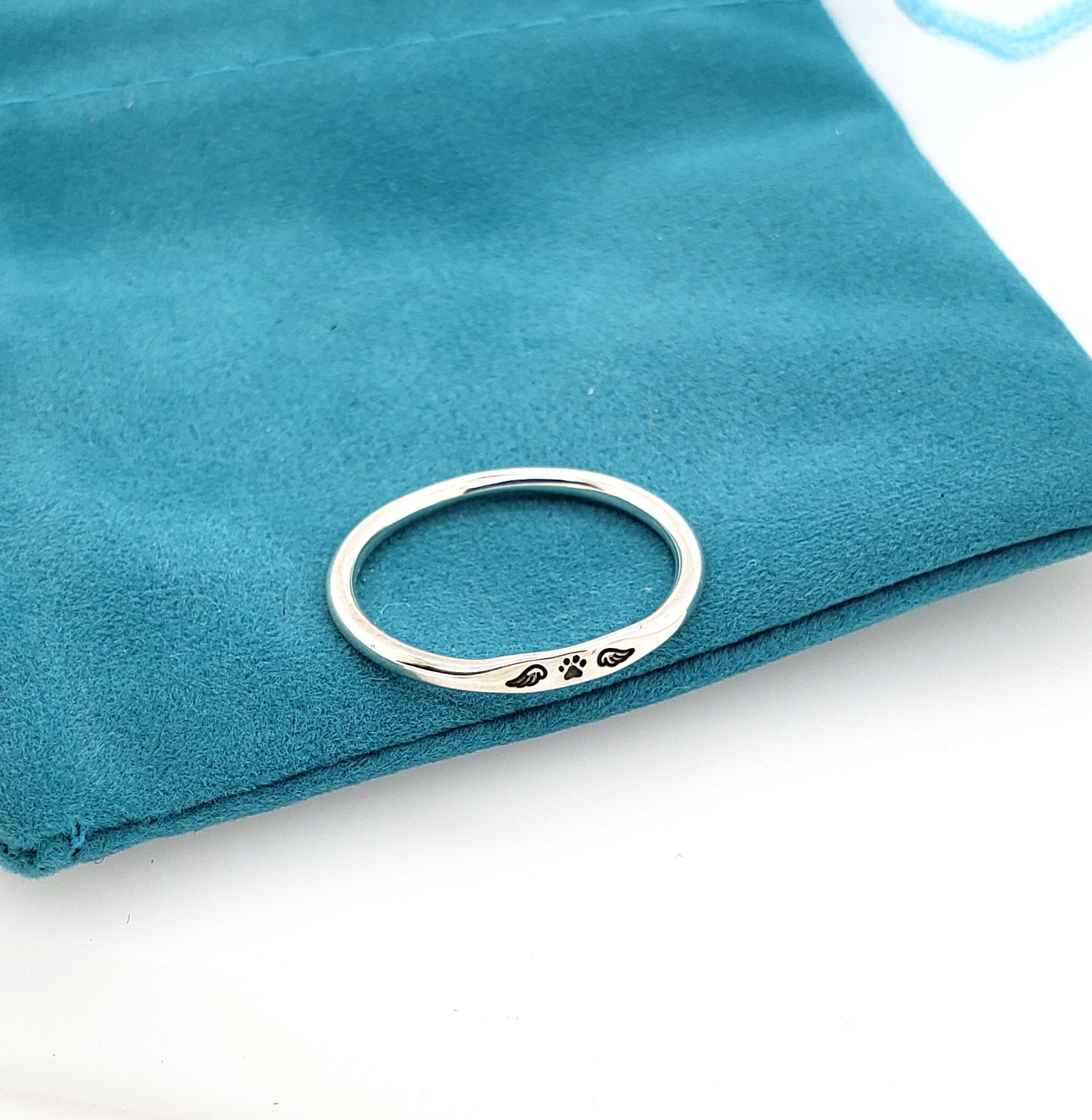 Pet Memorial Ring, Small Winged Paw Print Ring, minimalist sterling s…