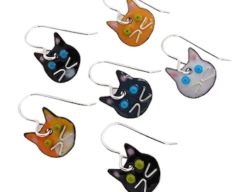 Cat Earrings, Glass Enamel Jewelry for Cat Lovers, Cat Lover Gift, Pet Earrings