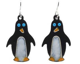 Penguin Earrings, Fun Animal Themed Jewelry, Glass Enamel Earrings