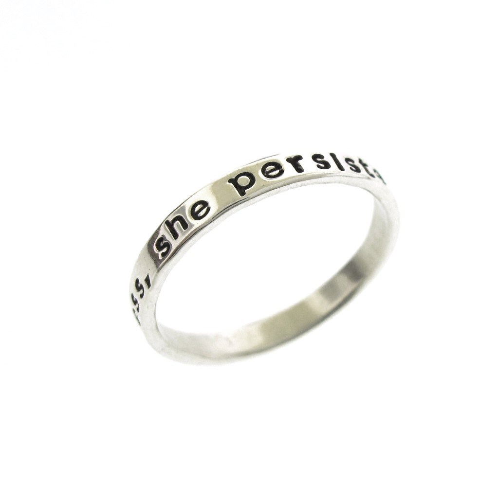 Nevertheless, She Persisted ring,  hand stamped ring in sterling silv…