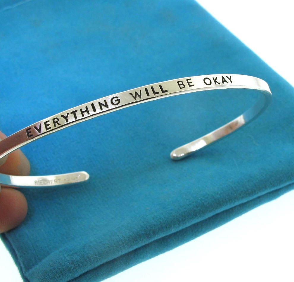 Everything Will Be Okay thin silver cuff bracelet | Etsy
