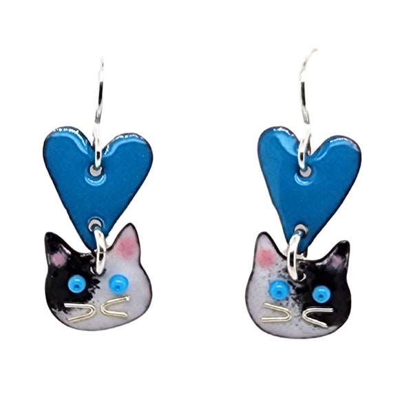 Cat Love Earrings, Handmade Glass Enamel Earrings for Cat Ladies and Cat Lovers