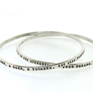 Bangle Bracelet, personalized silver bangle bracelets for women, hand stamped sterling silver bracelet, custom made 画像 7