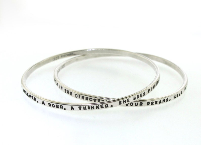 Bangle Bracelet, personalized silver bangle bracelets for women, hand stamped sterling silver bracelet, custom made 画像 7