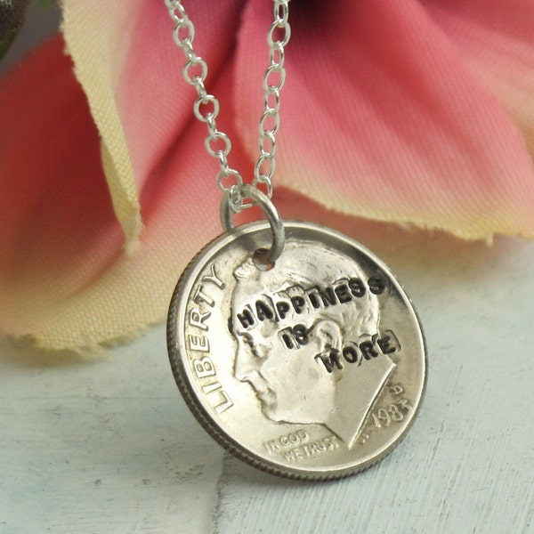 Happiness is More Necklace -- sterling silver with a coin by Kathryn Riechert