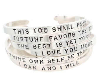 Sterling Silver Stamped Cuff Bracelets, Inspirational Messages