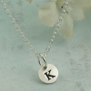 Letter Charm Necklace, custom made initial charm in sterling silver, small silver disc, initial jewelry by Kathryn Riechert