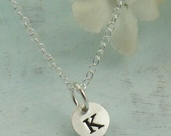 Letter Charm Necklace, custom made initial charm in sterling silver, small silver disc, initial jewelry by Kathryn Riechert