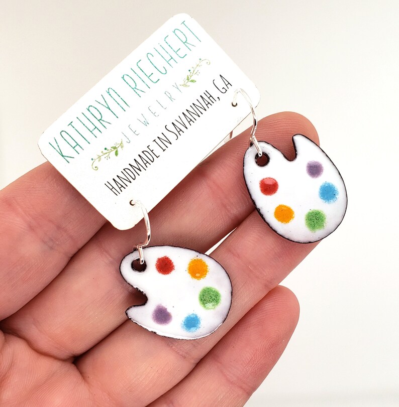 thumbnail image 2 of Artist Palette Earrings Painter Earrings Art Earrings 2 of 14