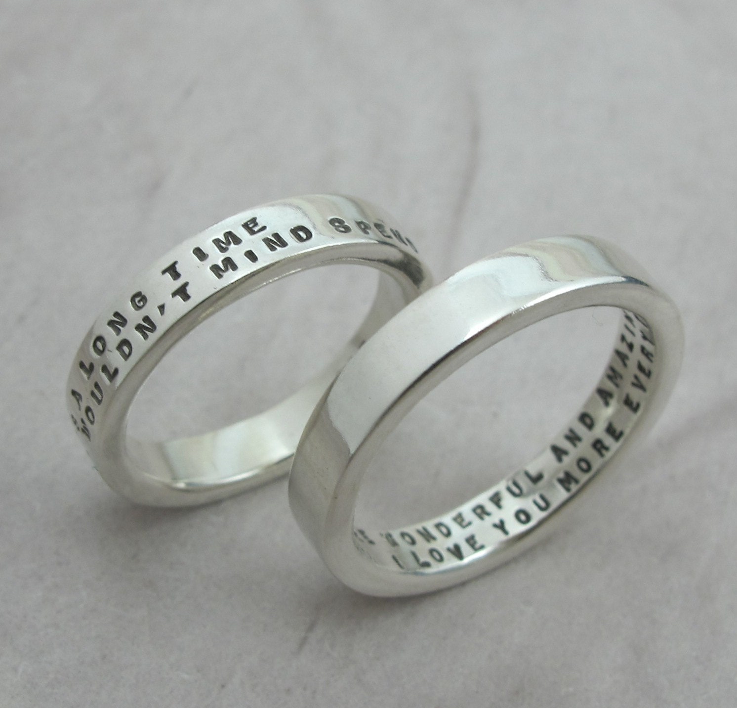 Sterling Silver Ring - 2 Line Tiny Text Posey Ring - THICK- custom ma…