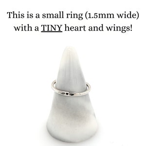 Winged Heart Memorial Ring, Small Stacking Ring, minimalist sterling silver ring image 2