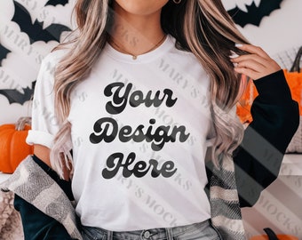 Bella Canvas 3001 Tshirt Mockup- Bella Canvas Camicia- Camicia Bianca Mockup - Camicia Mockup- Halloween Mockup - Autunno Mockup